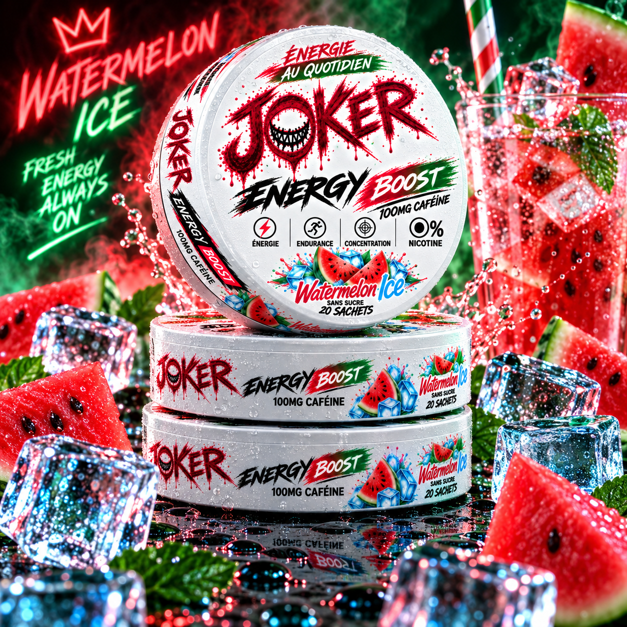 JOKER BOOST ENERGY QUOTIDIEN ✦ WATERMELON ICE✦100mg Caféine