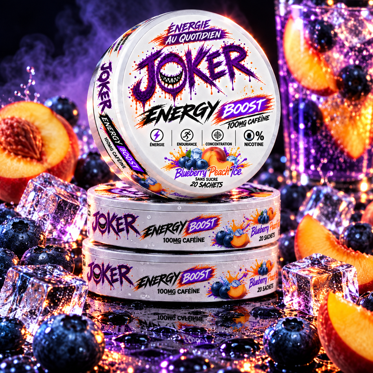 JOKER BOOST ENERGY QUOTIDIEN ✦ BLUEBERRY PEACH ICE✦100mg Caféine