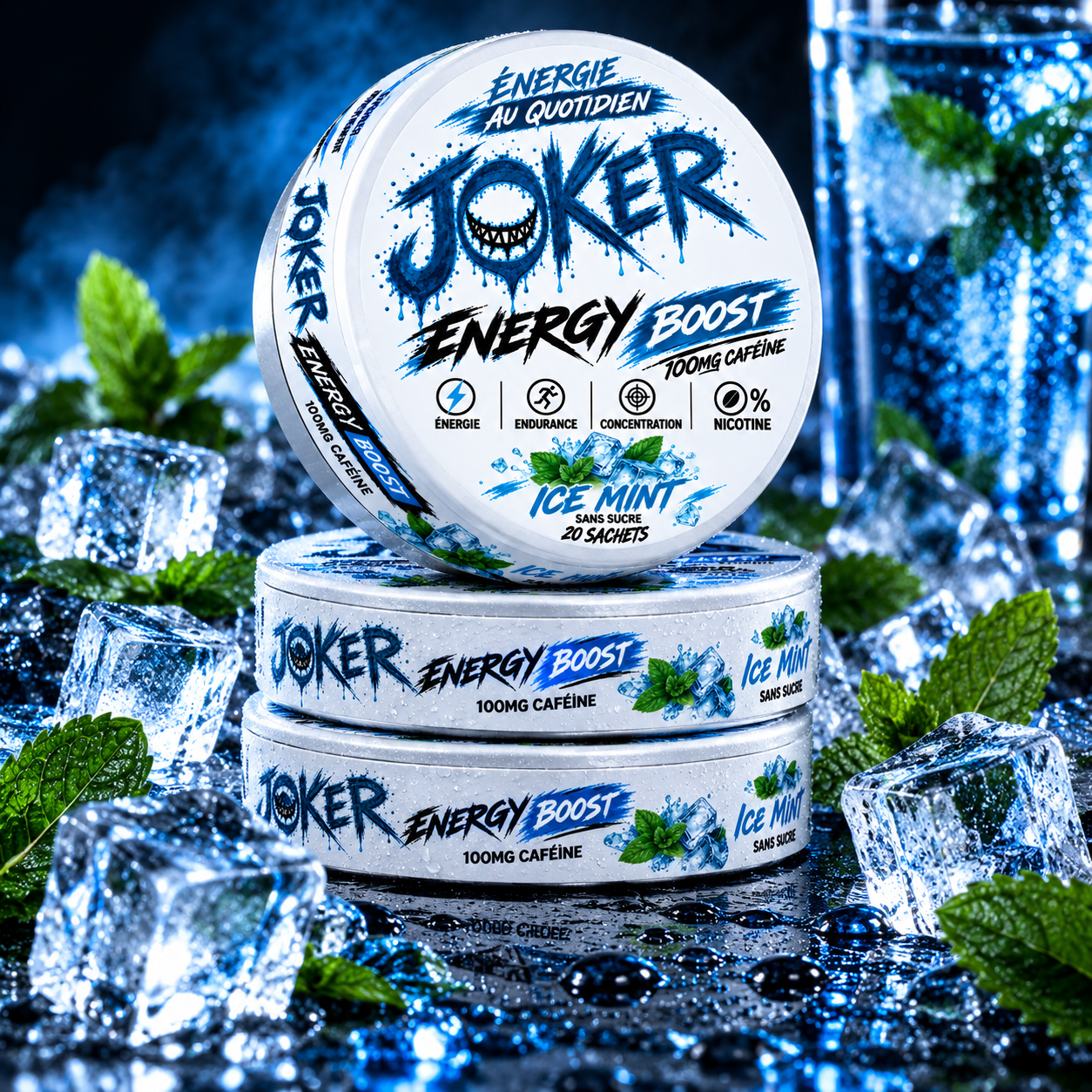 JOKER BOOST ENERGY QUOTIDIEN ✦ ICE MINT✦100mg Caféine