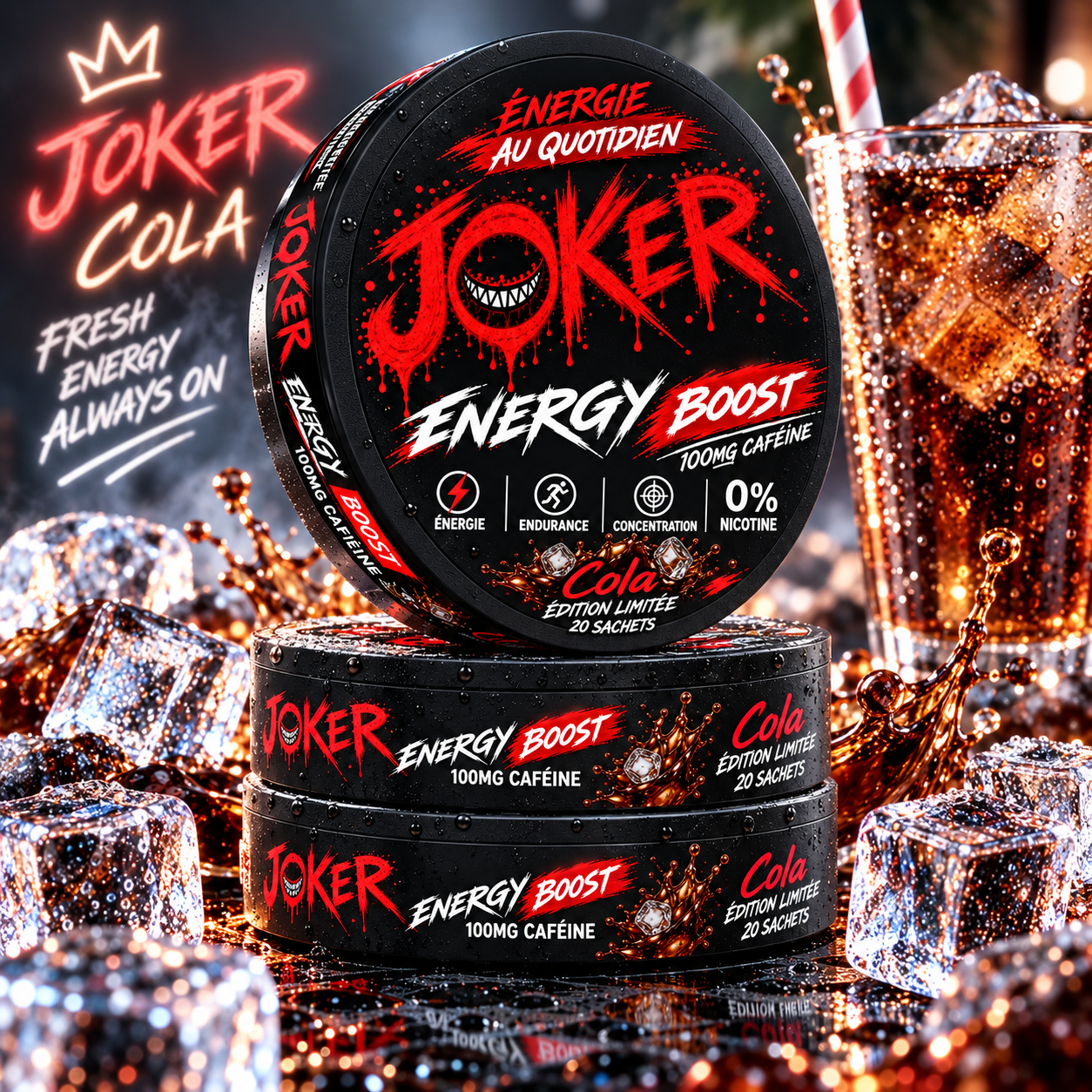 JOKER BOOST ENERGY QUOTIDIEN ✦ COLA ✦100mg Caféine LIMITED EDITION