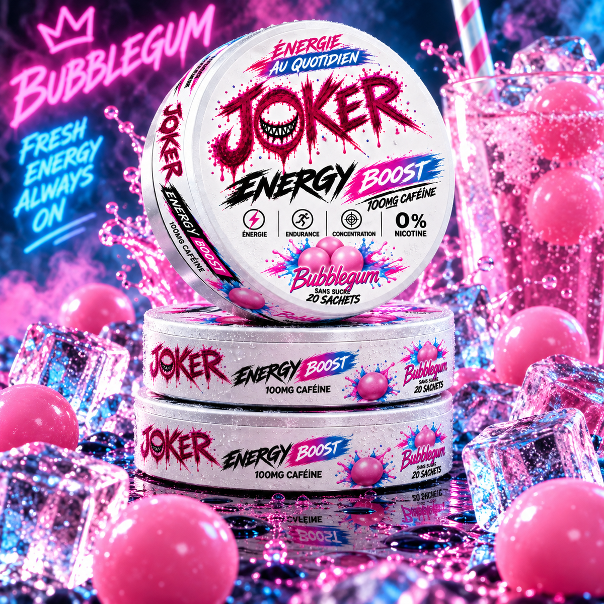 JOKER BOOST ENERGY QUOTIDIEN ✦ BUBBLEGUM ✦100mg Caféine