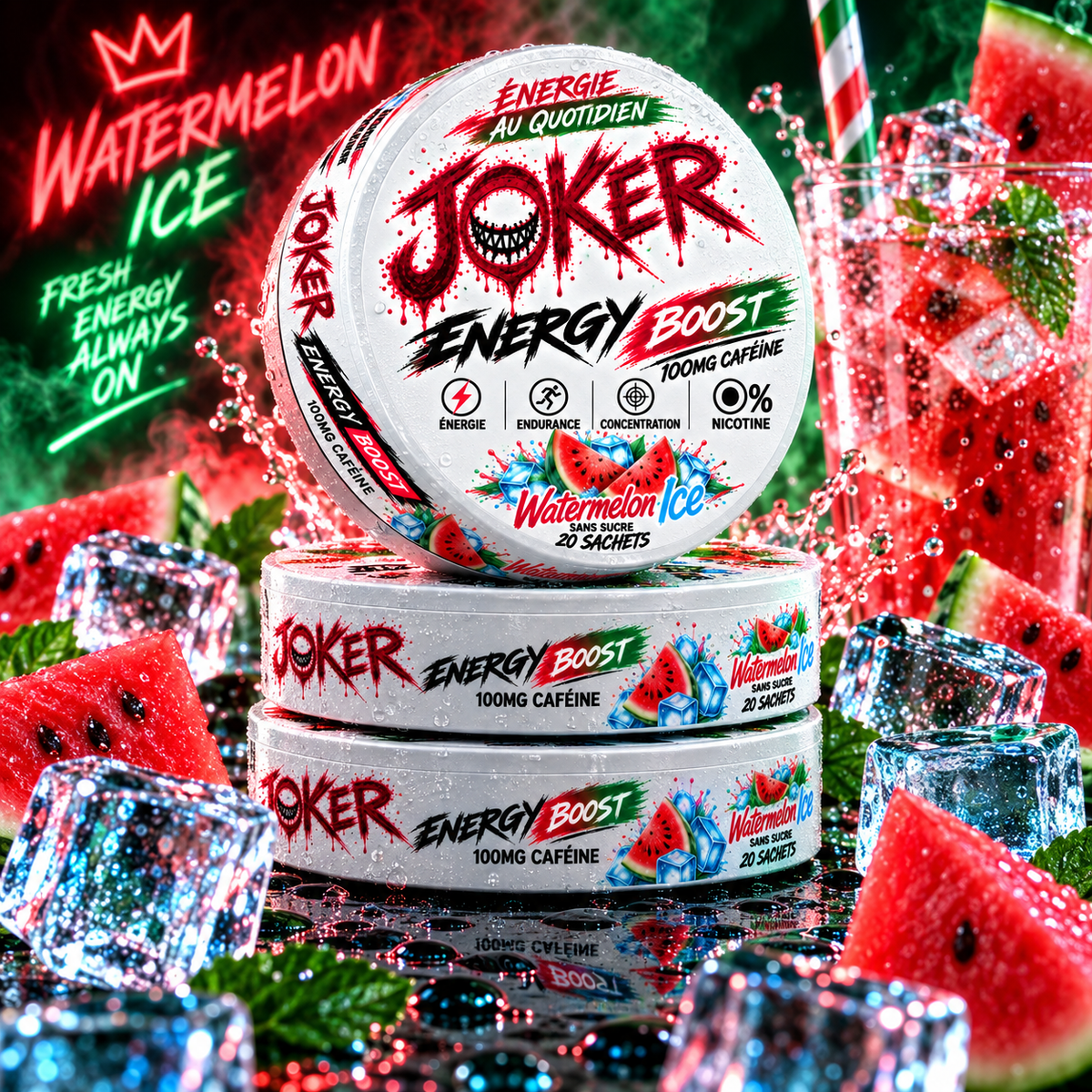 JOKER BOOST ENERGY QUOTIDIEN ✦ WATERMELON ICE✦100mg Caféine
